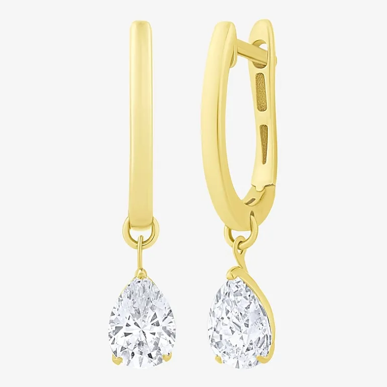 Floating Diamonds (F / Vs2) Womens 1 CT. T.W. Lab Grown White Diamond 14K Gold 23.3mm Pear Hoop Earrings