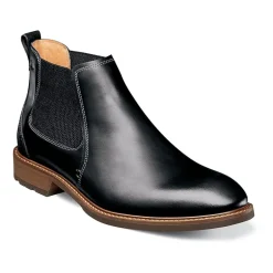 Florsheim Mens Chalet Plain Toe Gore Stacked Heel Chelsea Boots