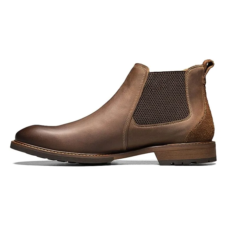 Florsheim Mens Chalet Plain Toe Gore Stacked Heel Chelsea Boots
