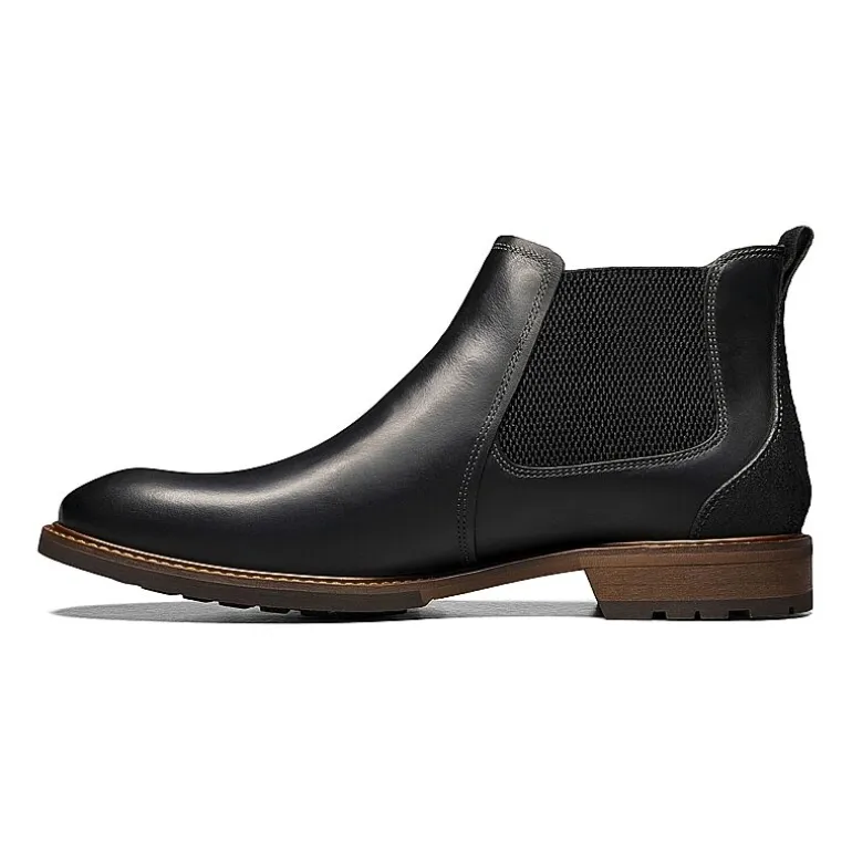 Florsheim Mens Chalet Plain Toe Gore Stacked Heel Chelsea Boots
