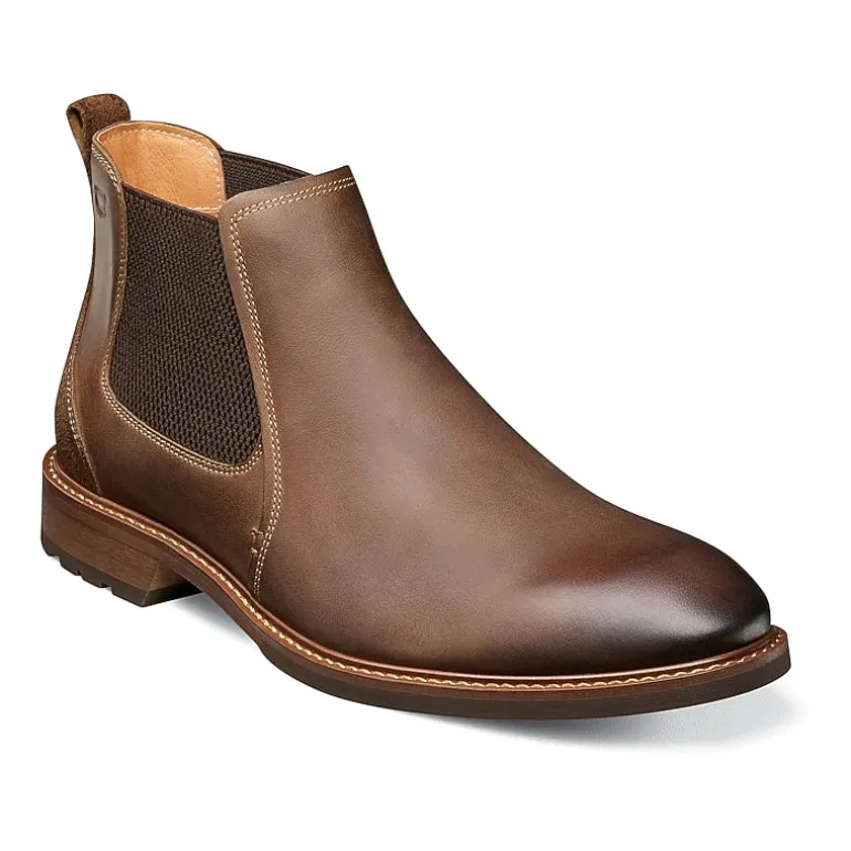 Florsheim Mens Chalet Plain Toe Gore Stacked Heel Chelsea Boots