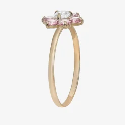 Flower-Shaped Girls 1/5 CT.  Lab Created Pink Cubic Zirconia 14K Gold Flower Delicate Cocktail Ring