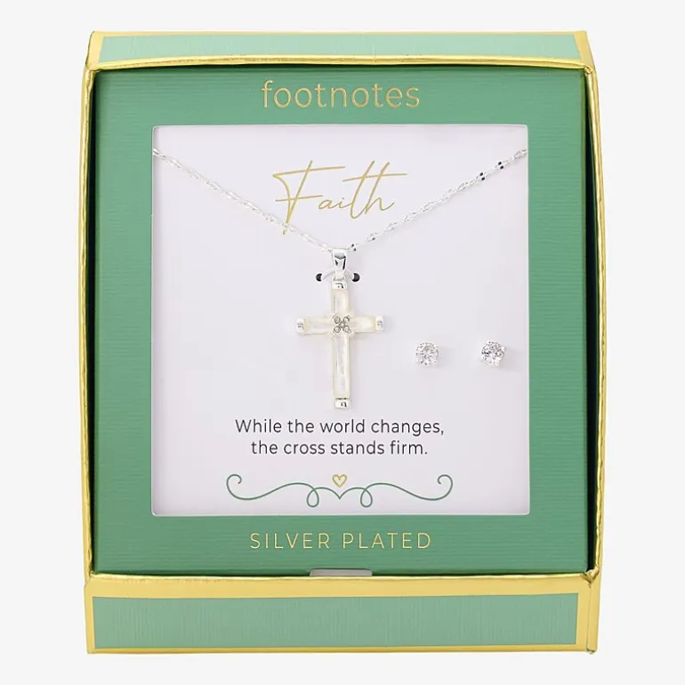 Footnotes Faith Womens Cubic Zirconia Pure Silver Over Brass Cross 2-pc. Jewelry Set
