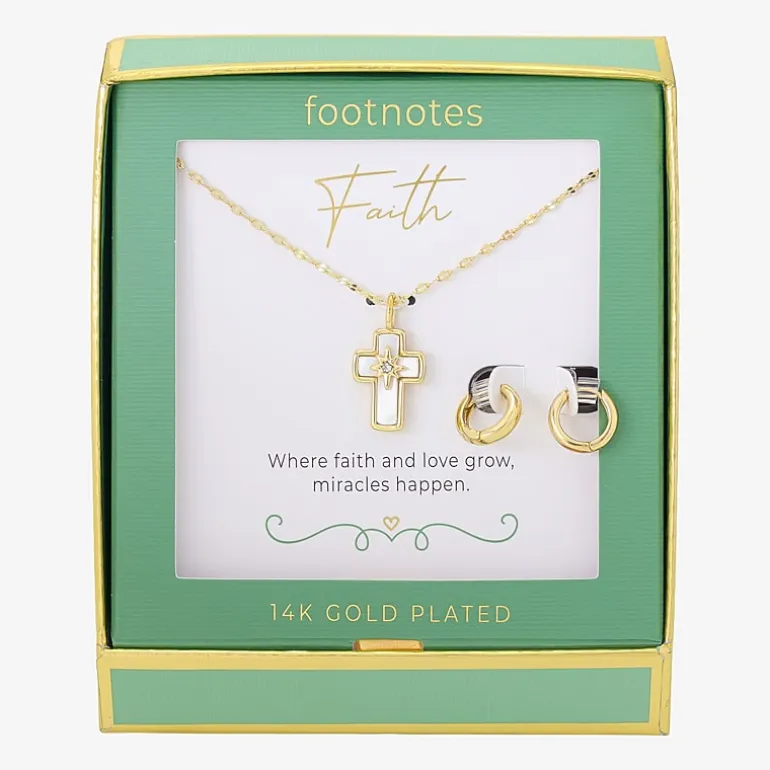 Footnotes Faith Womens Cubic Zirconia 14K Gold Over Brass Cross 2-pc. Jewelry Set