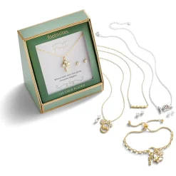 Footnotes Faith Womens Cubic Zirconia 14K Gold Over Brass Cross 2-pc. Jewelry Set