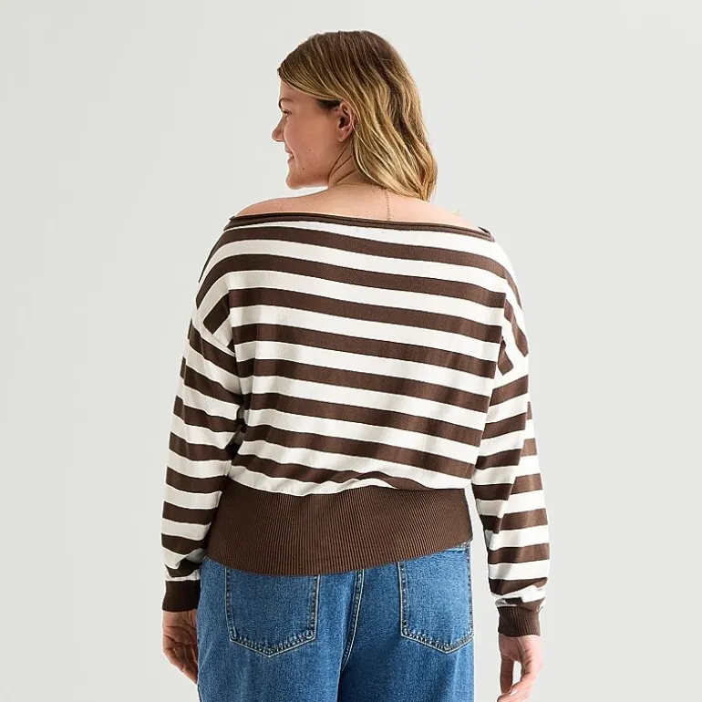 Forever 21 Juniors Plus Womens Boat Neck Long Sleeve Pullover Sweater