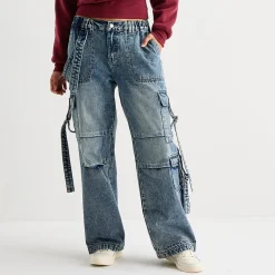 Forever 21 Juniors Womens Low Rise Loose Fit Cargo Jean
