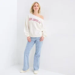 Forever 21 Womens Juniors Asymmetrical Neck Long Sleeve Sweatshirt