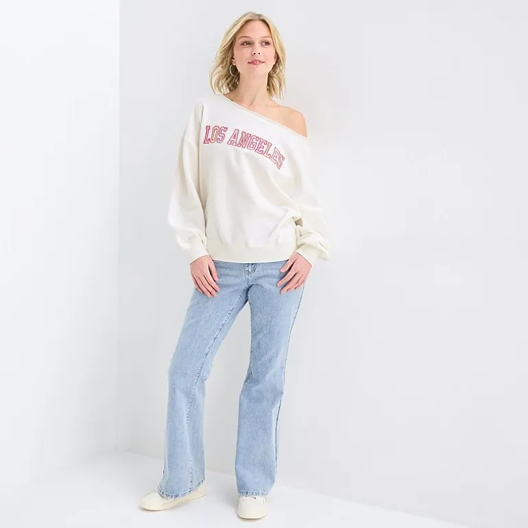 Forever 21 Womens Juniors Asymmetrical Neck Long Sleeve Sweatshirt