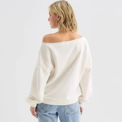 Forever 21 Womens Juniors Asymmetrical Neck Long Sleeve Sweatshirt