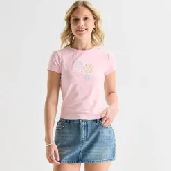 Forever 21 Womens Juniors Crew Neck Short Sleeve Regular Fit Graphic T-Shirt