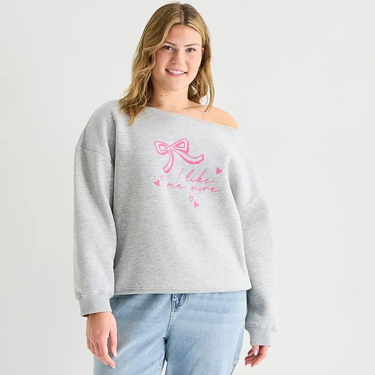 Forever 21 Womens Juniors Plus Asymmetrical Neck Long Sleeve Sweatshirt