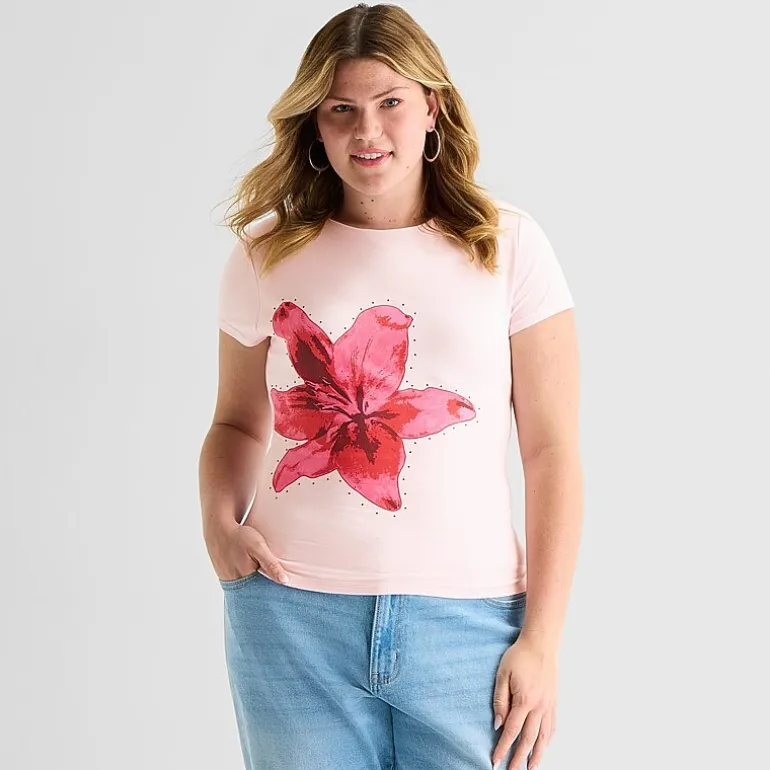 Forever 21 Womens Juniors Plus Crew Neck Short Sleeve T-Shirt