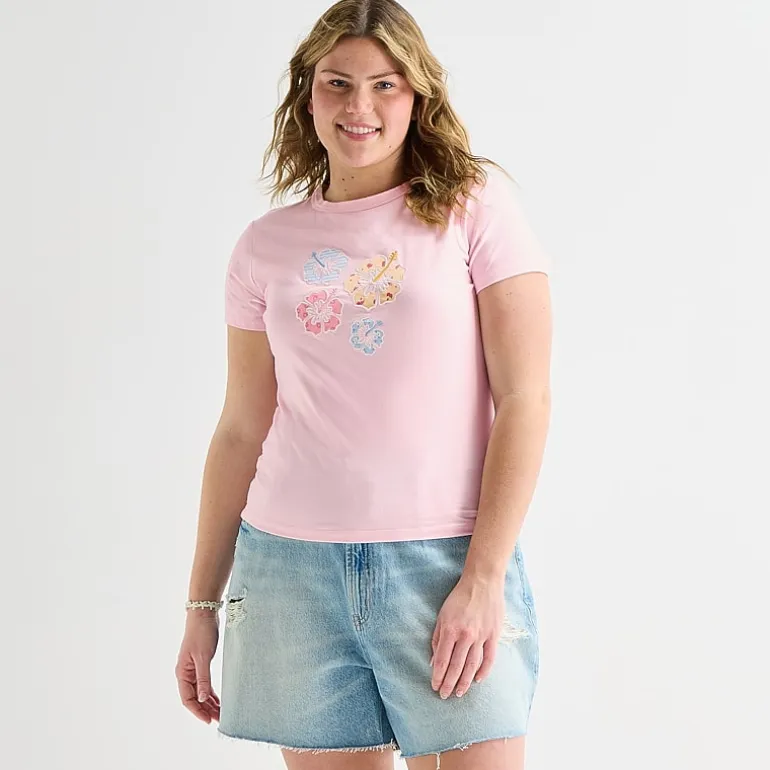 Forever 21 Womens Juniors Plus Crew Neck Short Sleeve Regular Fit Graphic T-Shirt