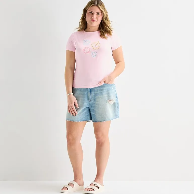 Forever 21 Womens Juniors Plus Crew Neck Short Sleeve Regular Fit Graphic T-Shirt