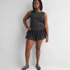 Forever 21 Womens Juniors Plus Mid Rise Flared Skirt
