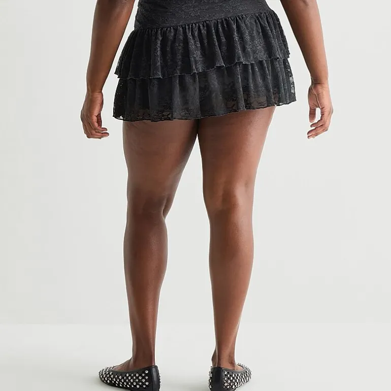 Forever 21 Womens Juniors Plus Mid Rise Flared Skirt