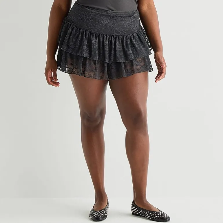 Forever 21 Womens Juniors Plus Mid Rise Flared Skirt