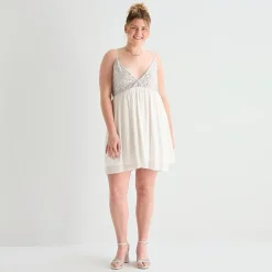 Forever 21 Womens Juniors Plus V Neck Sleeveless Babydoll Dress