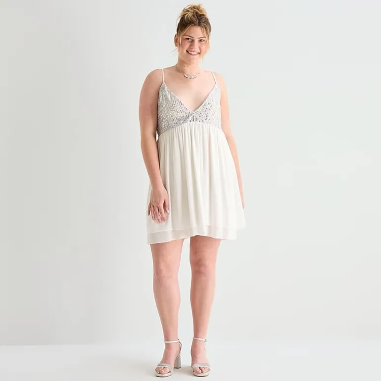 Forever 21 Womens Juniors Plus V Neck Sleeveless Babydoll Dress