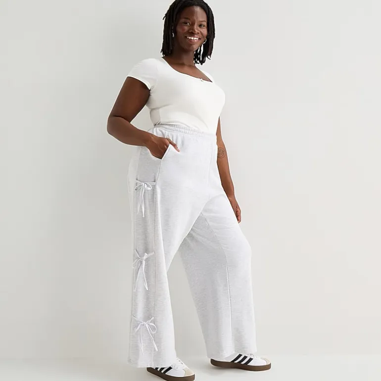 Forever 21 Womens Juniors Plus Wide Leg Mid Rise Pull-On Pant