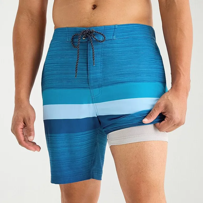Free Country Seabreeze Stripe Mens 8" Striped Swim Trunks