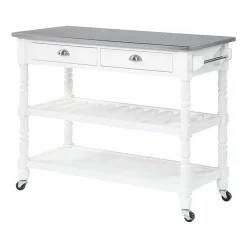French Country Stainless Steel Counter Top Kitchen Cart with Wine Rack