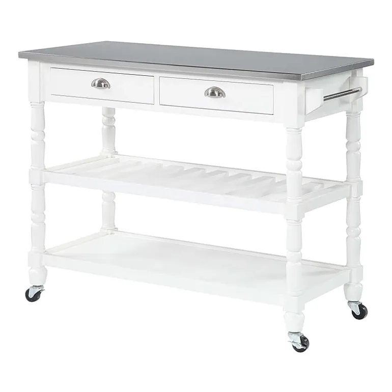 French Country Stainless Steel Counter Top Kitchen Cart with Wine Rack