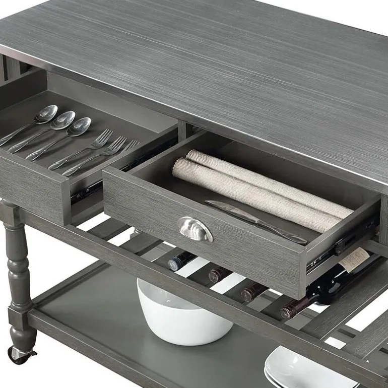 French Country Stainless Steel Counter Top Kitchen Cart with Wine Rack