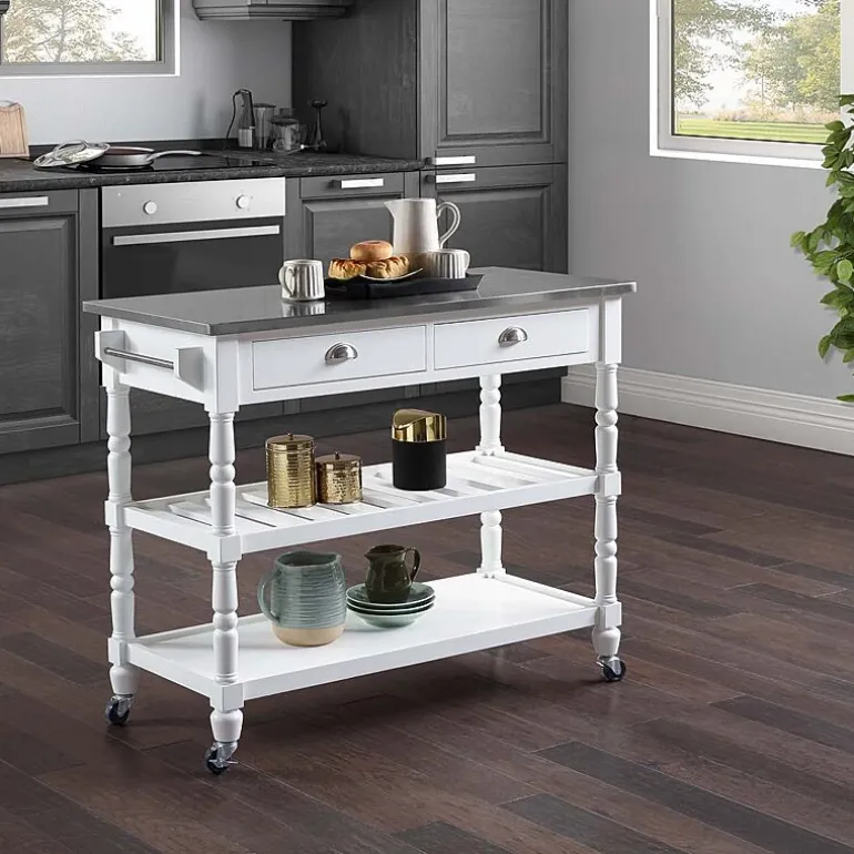 French Country Stainless Steel Counter Top Kitchen Cart with Wine Rack