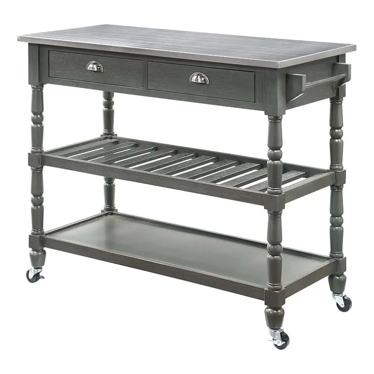 French Country Stainless Steel Counter Top Kitchen Cart with Wine Rack