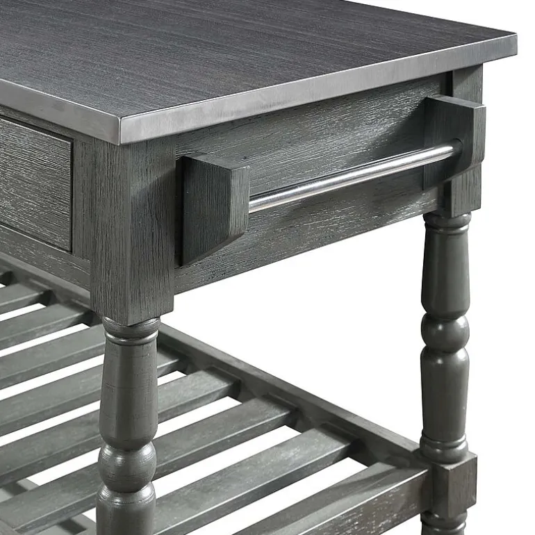 French Country Stainless Steel Counter Top Kitchen Cart with Wine Rack