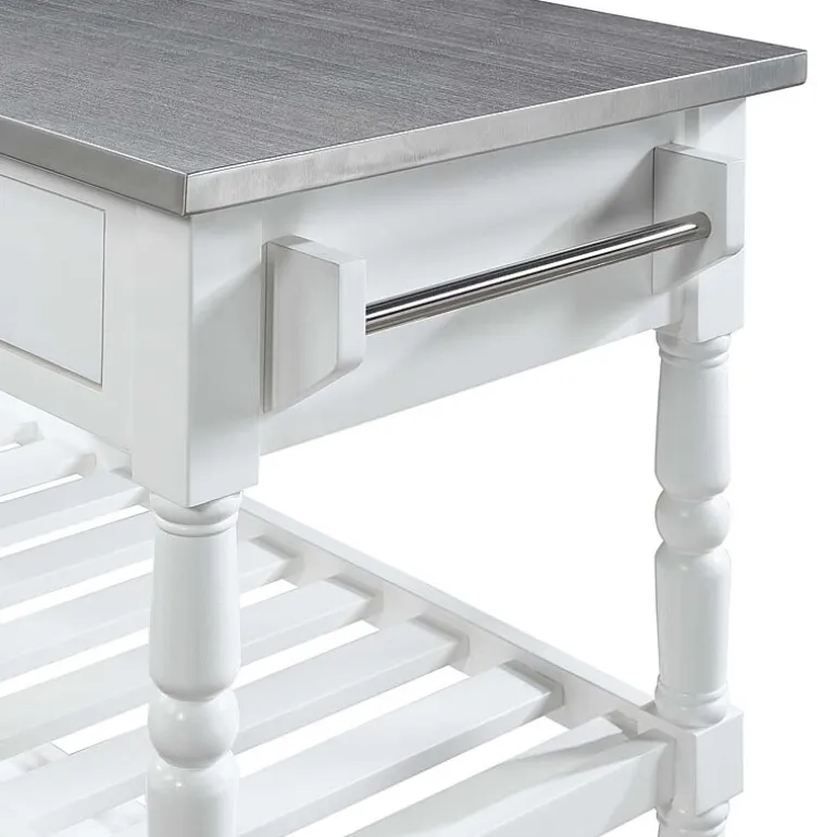 French Country Stainless Steel Counter Top Kitchen Cart with Wine Rack