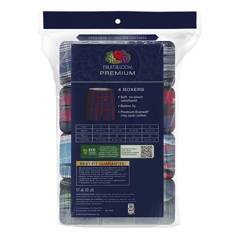 Fruit of the Loom Premium Cotton Mens 4 Pack Boxers Jc4p591