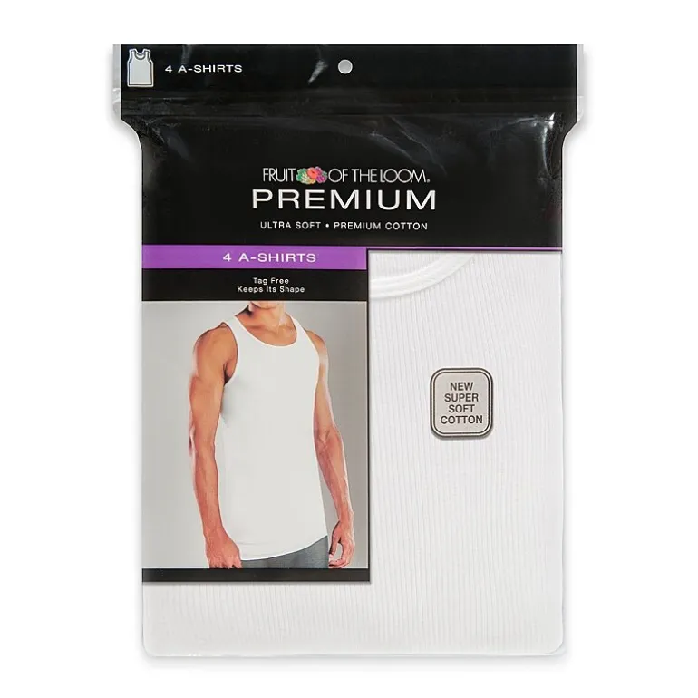 Fruit of the Loom Premium Cotton Mens Round Neck Sleeveless 4 Pack Tank