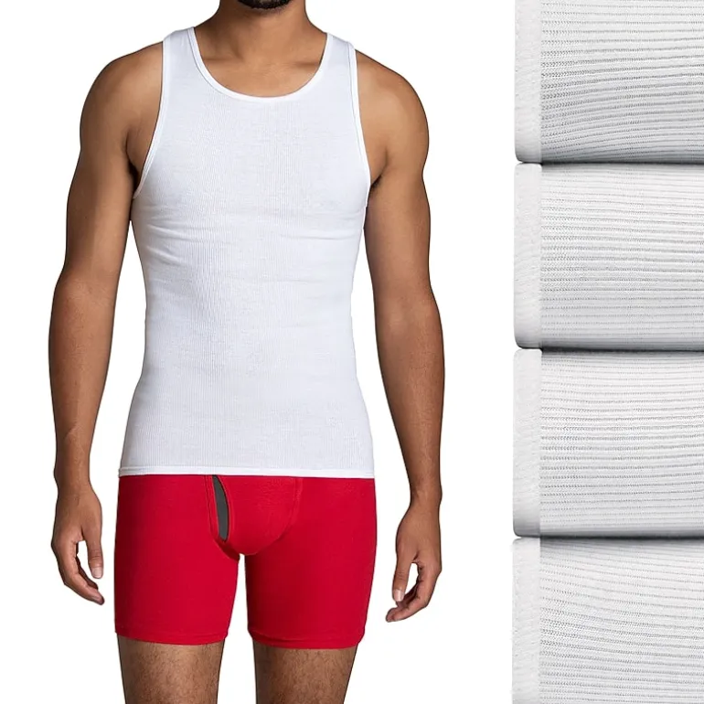 Fruit of the Loom Premium Cotton Mens Round Neck Sleeveless 4 Pack Tank