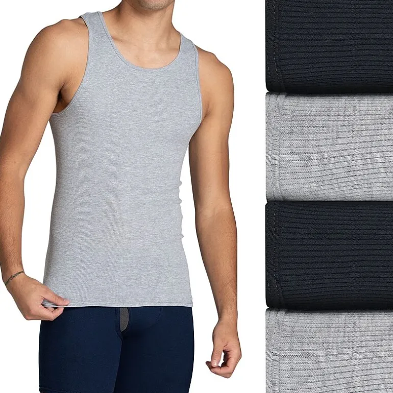 Fruit of the Loom Premium Cotton Mens Round Neck Sleeveless 4 Pack Tank