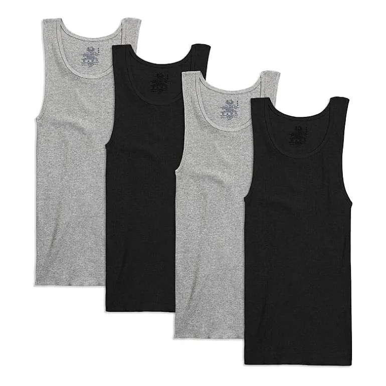 Fruit of the Loom Premium Cotton Mens Round Neck Sleeveless 4 Pack Tank