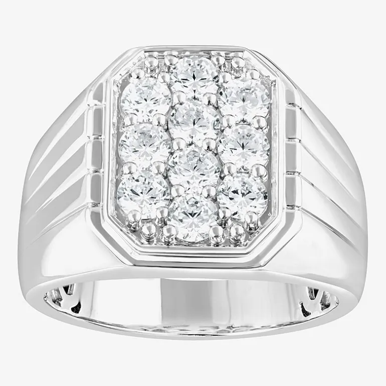 F, Si2 Mens 1 1/2 CT. T.W. Lab Grown White Diamond Sterling Silver Cluster Fashion Ring