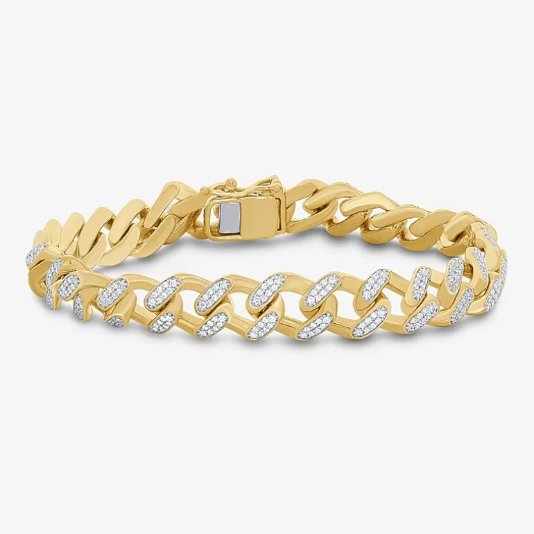 (F / Si2) Mens 14K Gold Over Silver 8 1/2 Inch Semisolid Curb Chain Bracelet