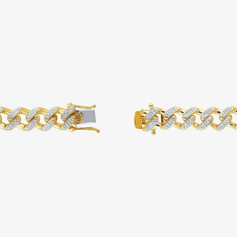 (F / Si2) Mens 14K Gold Over Silver 8 1/2 Inch Semisolid Curb Chain Bracelet