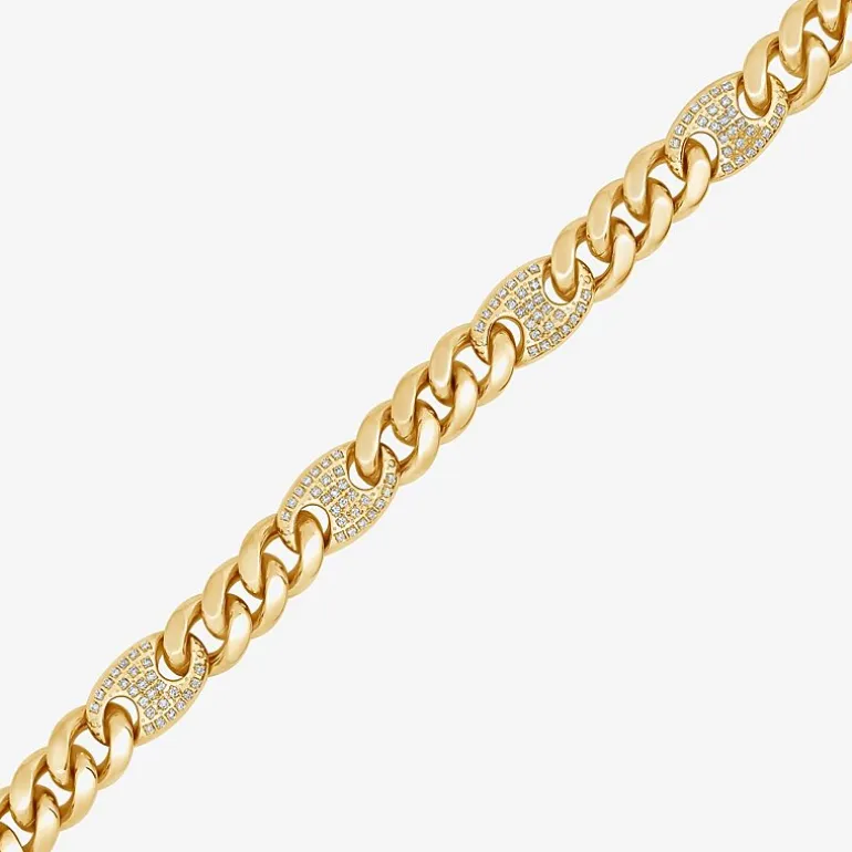 (F, Si2) Mens 14K Gold Over Stainless Steel Stainless Steel 8 1/2 Inch Solid Curb Chain Bracelet