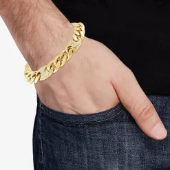 (F, Si2) Mens 14K Gold Over Stainless Steel Stainless Steel 8 1/2 Inch Solid Curb Chain Bracelet
