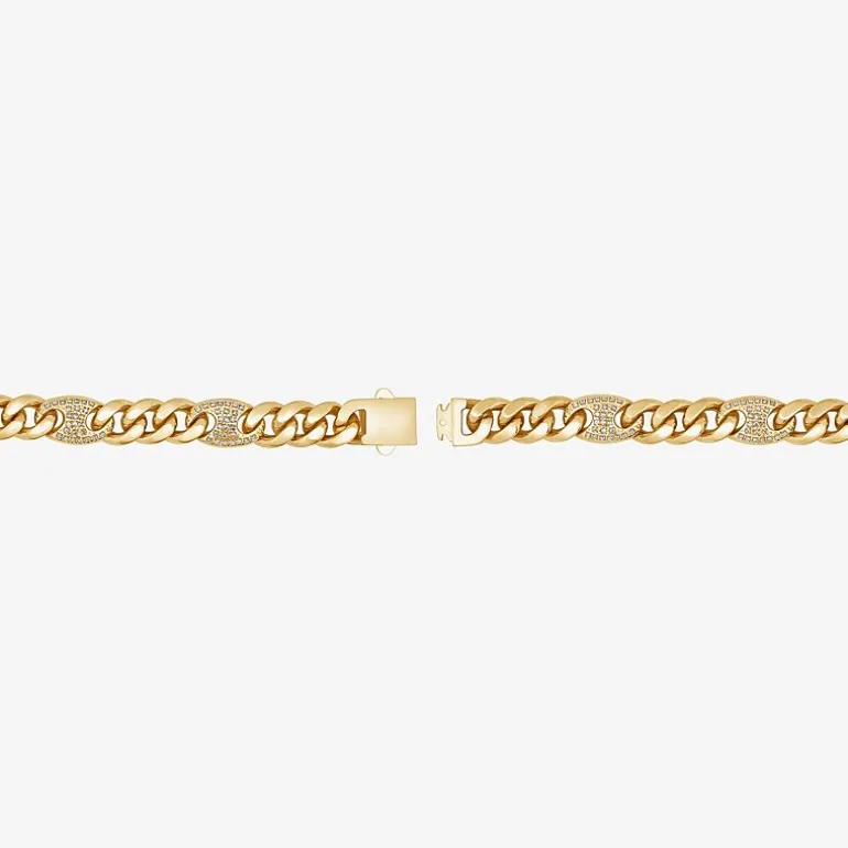 (F, Si2) Mens 14K Gold Over Stainless Steel Stainless Steel 8 1/2 Inch Solid Curb Chain Bracelet