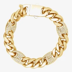 (F, Si2) Mens 14K Gold Over Stainless Steel Stainless Steel 8 1/2 Inch Solid Curb Chain Bracelet