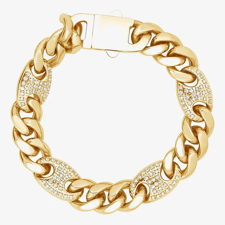 (F, Si2) Mens 14K Gold Over Stainless Steel Stainless Steel 8 1/2 Inch Solid Curb Chain Bracelet