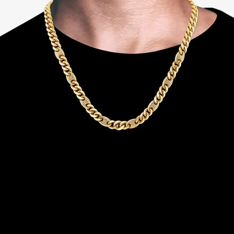 (F,Si2) Mens 14K Gold Over Stainless Steel 24 Inch Curb Chain Necklace