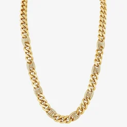 (F,Si2) Mens 14K Gold Over Stainless Steel 24 Inch Curb Chain Necklace