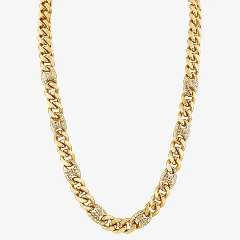 (F,Si2) Mens 14K Gold Over Stainless Steel 24 Inch Curb Chain Necklace