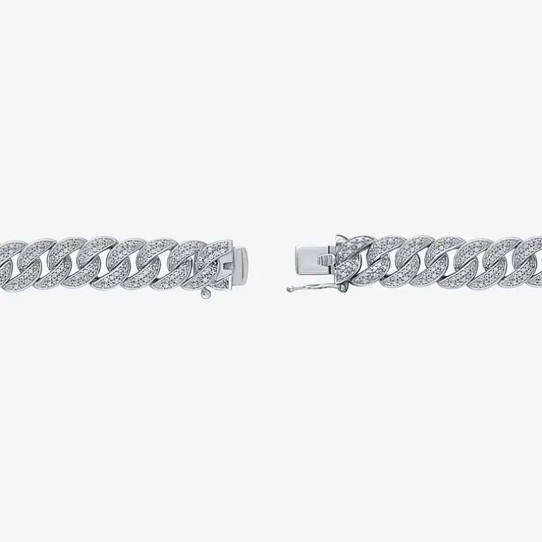 (F / Si2) Mens Sterling Silver 8 1/2 Inch Semisolid Curb Chain Bracelet